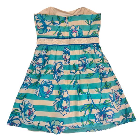 Lilly Pulitzer Strapless Langley Dress Shorely Blue Tossing The Line 8 Floral - Picture 3 of 14